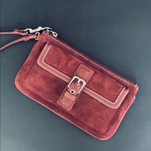 Burgundy Red Suede Coach Wristlet